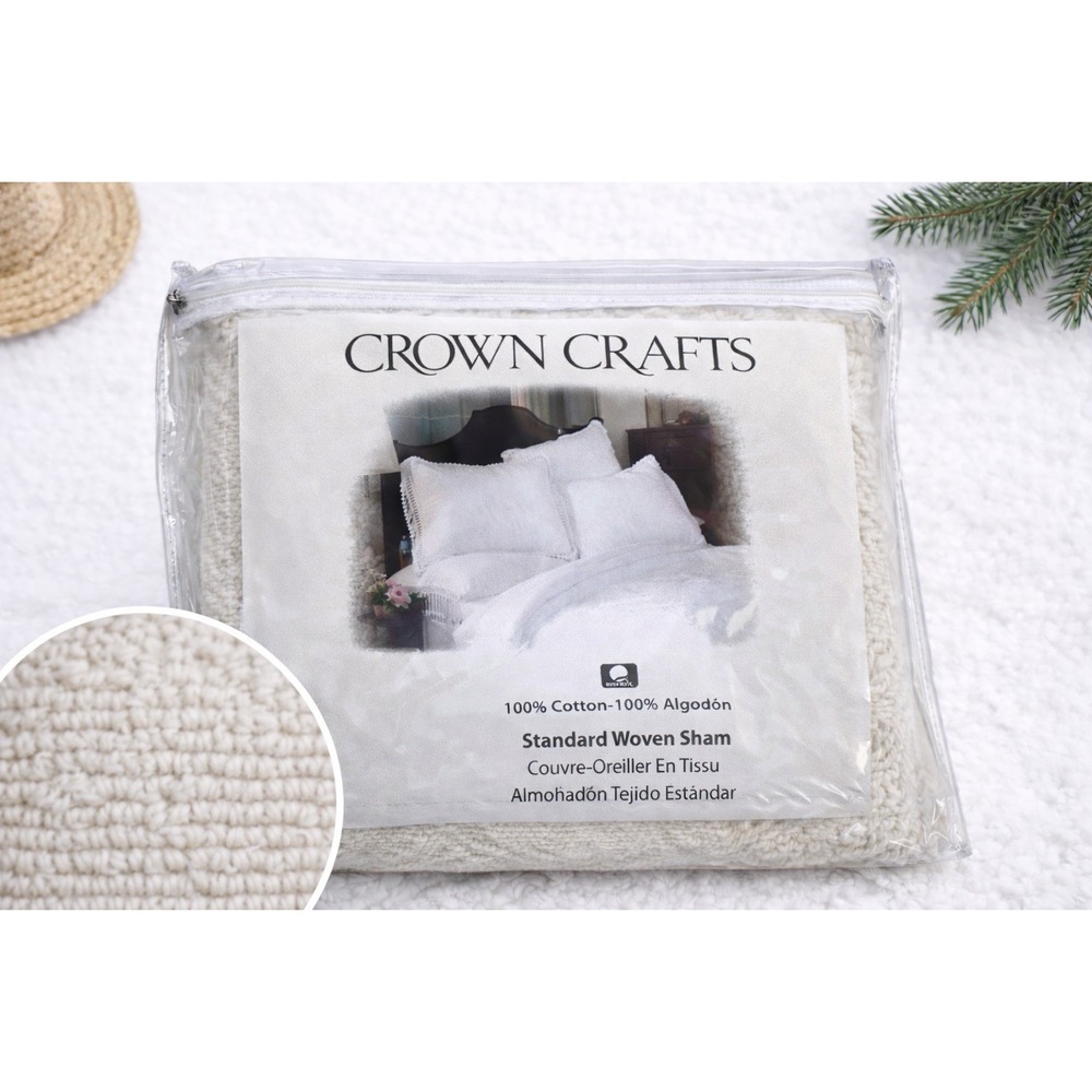 New Vintage Crown Crafts Pillow Sham Wedding Ring Cream Fringe Standard‎ Cottage
